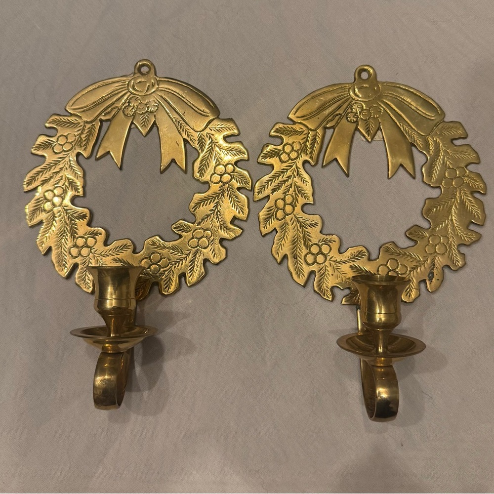 Antique Brass Wreath Candle Holders